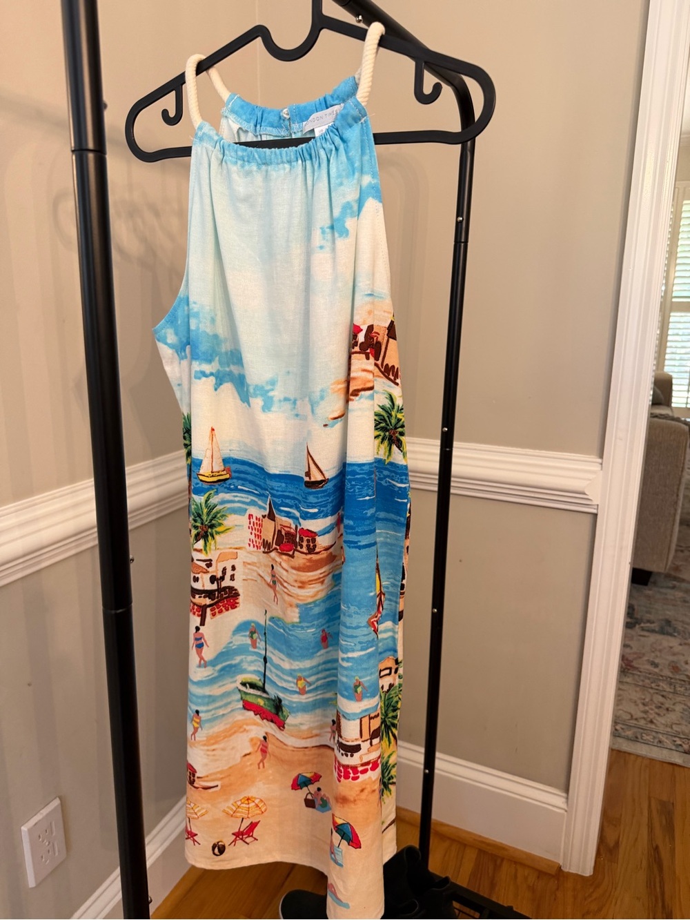 NWT Linen Blue Beach Print Halter Dress